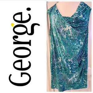 George sz XXL/2XL (20), Dress, asymmetrical, cowl, sleeveless, reptile, EUC